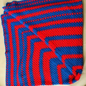 Handmade Red and Blue Crochet Blanket